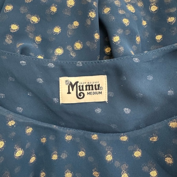 Show Me Your Mumu Candice Blue & Gold Polka Dot Crop Top Size Medium - Picture 7 of 10